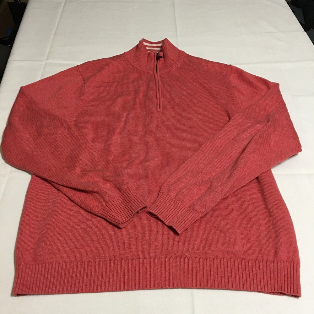 Brooks Brothers Quarter Zip Sweater Pullover Mens Large Coral Pink Supima Cotton